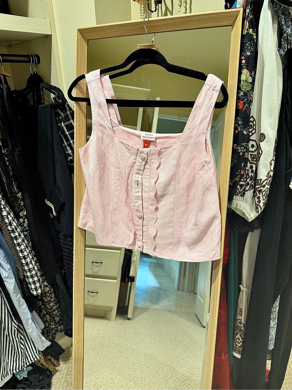 Never A Wallflower Pink Button Front Crop Top